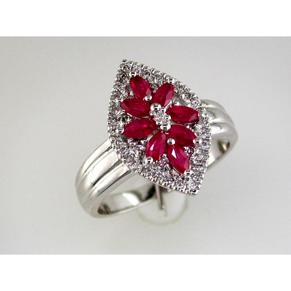 Royal 14K White Gold Marquise Ruby & Diamond Ring - 0.80 Carat Ruby Weight