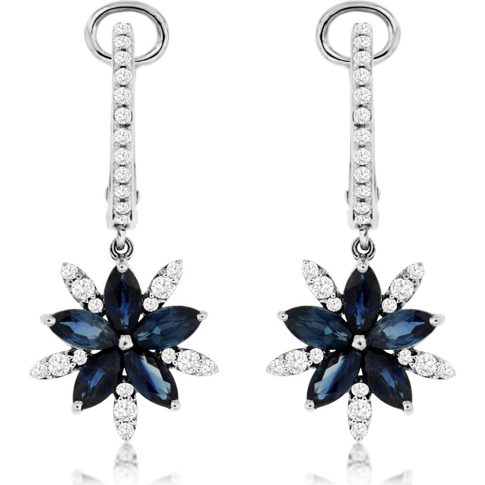 Royal 14K White Gold Marquise Sapphire & Diamond Earrings - 1.80 Carat Sapphire, 0.36 Carat Diamond