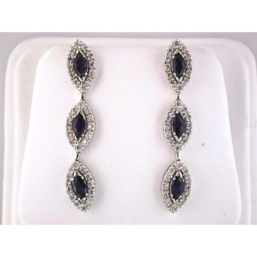 Royal 14K White Gold Marquise Sapphire & Diamond Earrings - 2.75 Carat Total Gem Weight