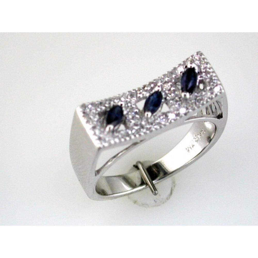 Royal 14K White Gold Marquise Sapphire & Diamond Ring - 0.37 Carat Sapphire, 0.23 Carat Diamond Total Weight