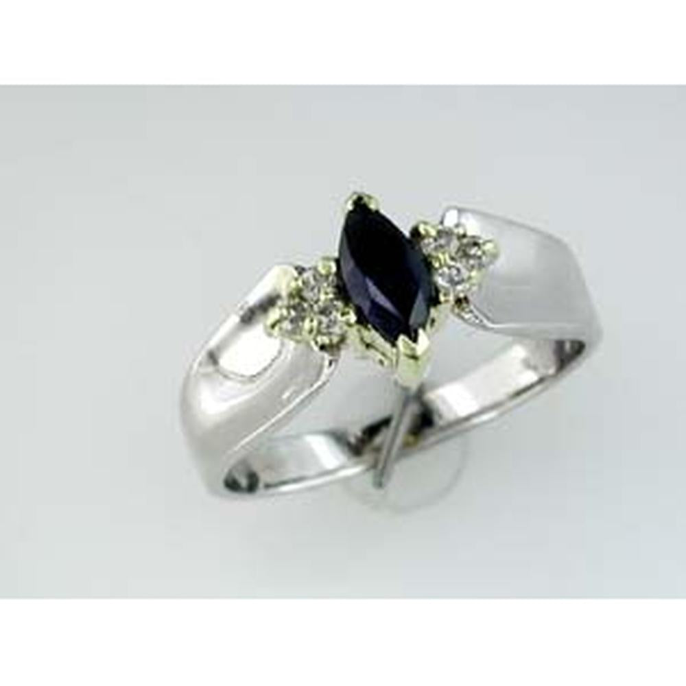 Royal 14K White Gold Marquise Sapphire & Diamond Ring - 0.55 Carat Sapphire, 0.12 Carat Diamond Total