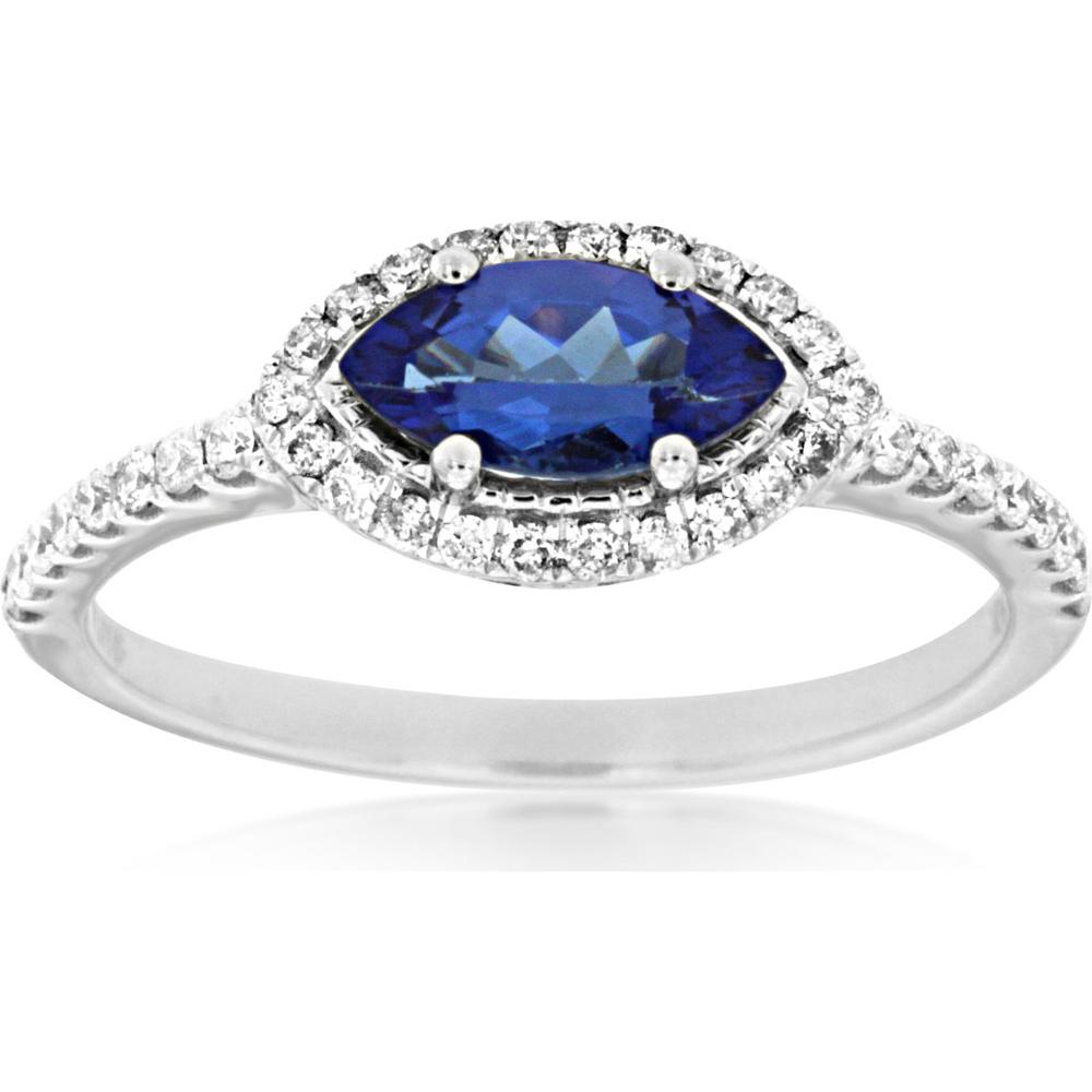 Royal 14K White Gold Marquise Tanzanite & Diamond Ring - 0.50 Carat Tanzanite, 0.25 Carat Diamond