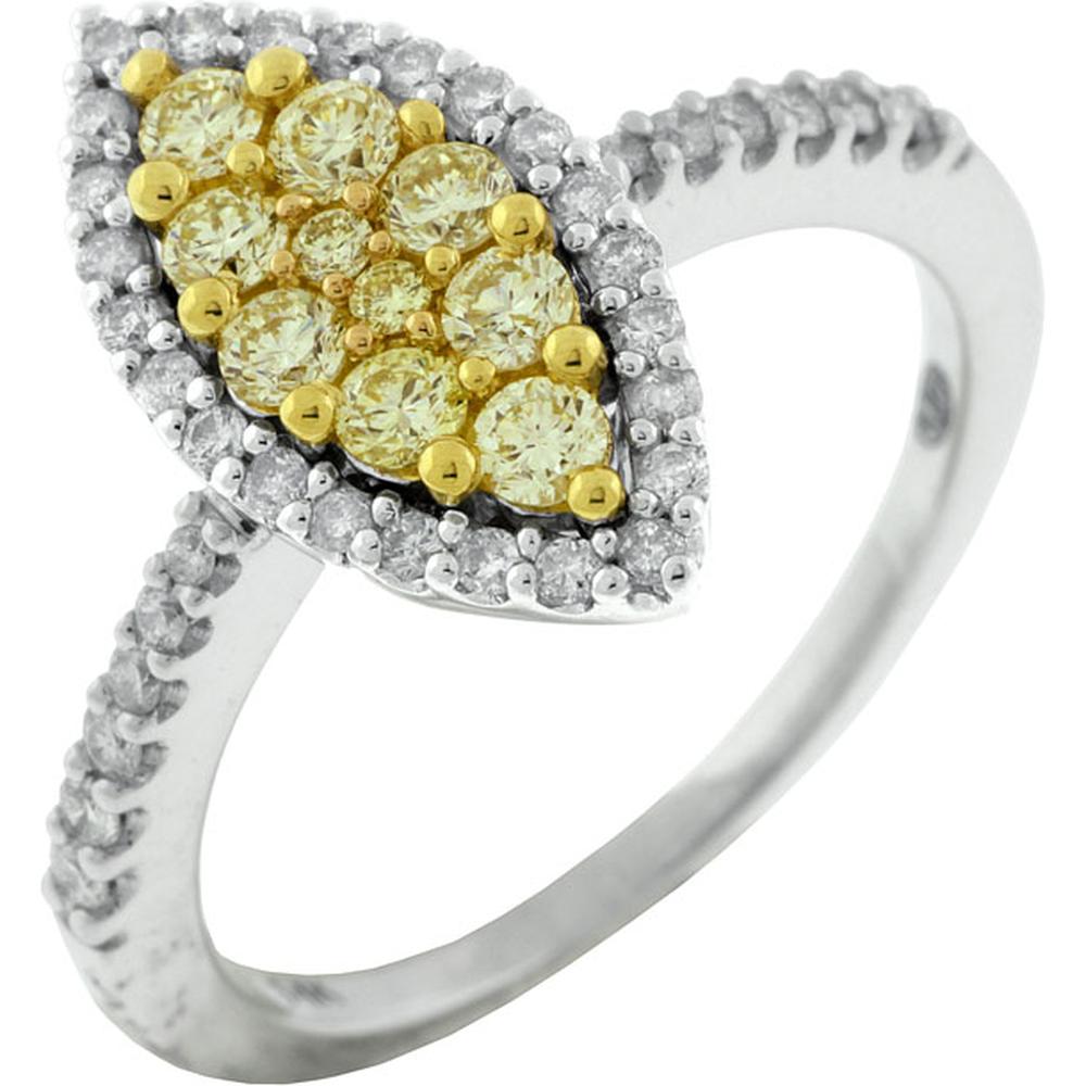 Royal 14K White Gold Marquise Yellow and White Diamond Ring - 0.73 Carats Total Diamond Weight
