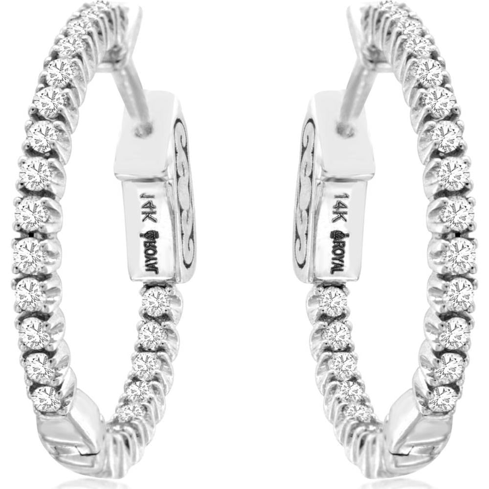 Royal 14K White Gold Medium Hoop Earrings with Prong-Set Round Diamonds - 0.50 Carat Total Diamond Weight
