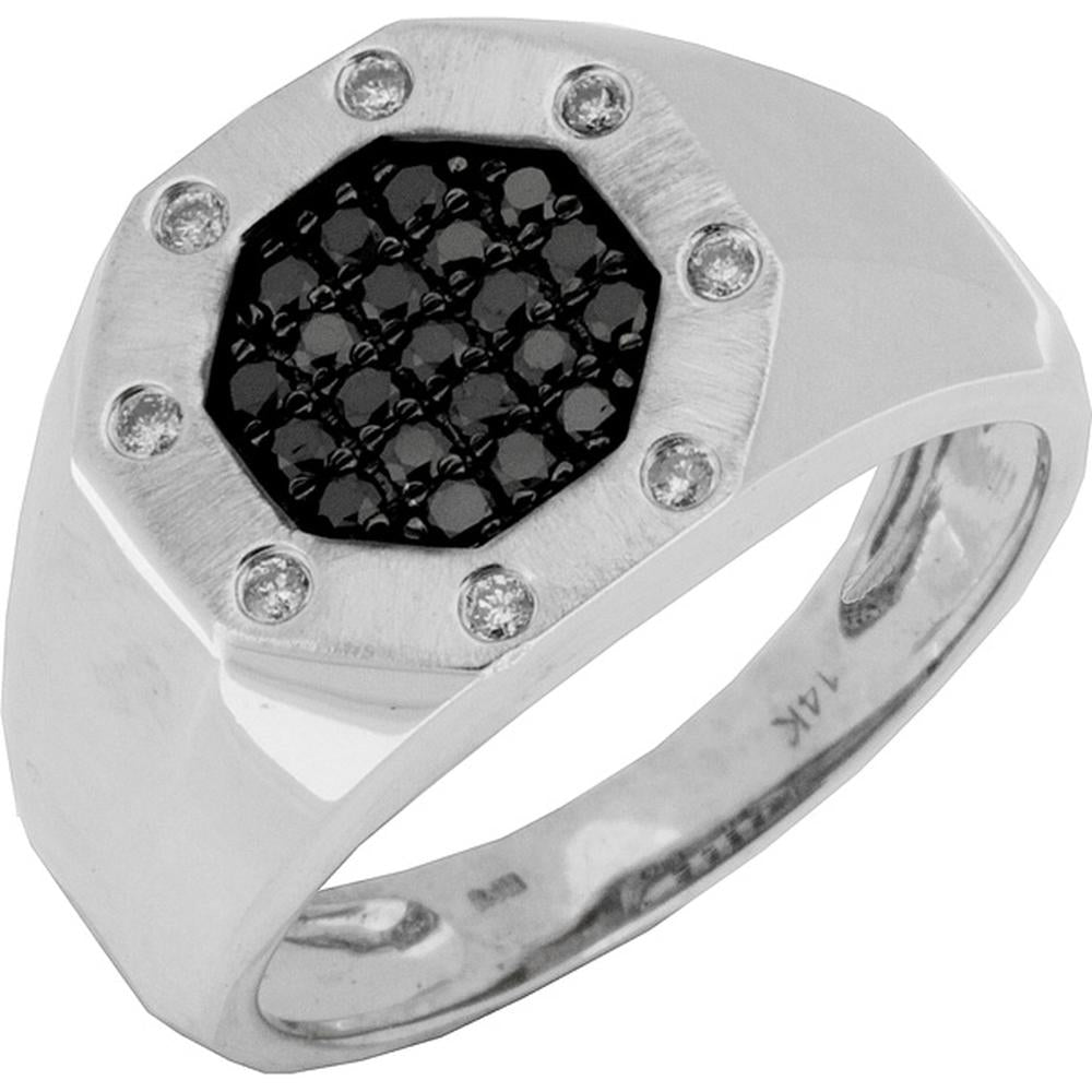 Royal 14K White Gold Men's Black Diamond & Diamond Ring - 0.48 Carat Total Diamond Weight
