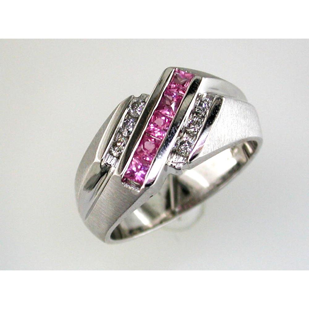 Royal 14K White Gold Men's Diamond & Pink Sapphire Ring - Timeless Elegance