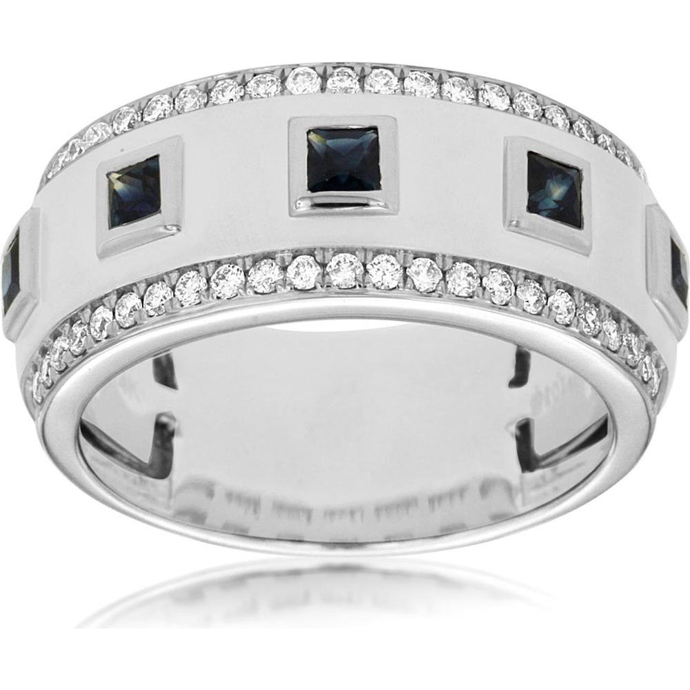 Royal 14K White Gold Men's Diamond and Sapphire Band - 1.15 Carat Total Gem Weight