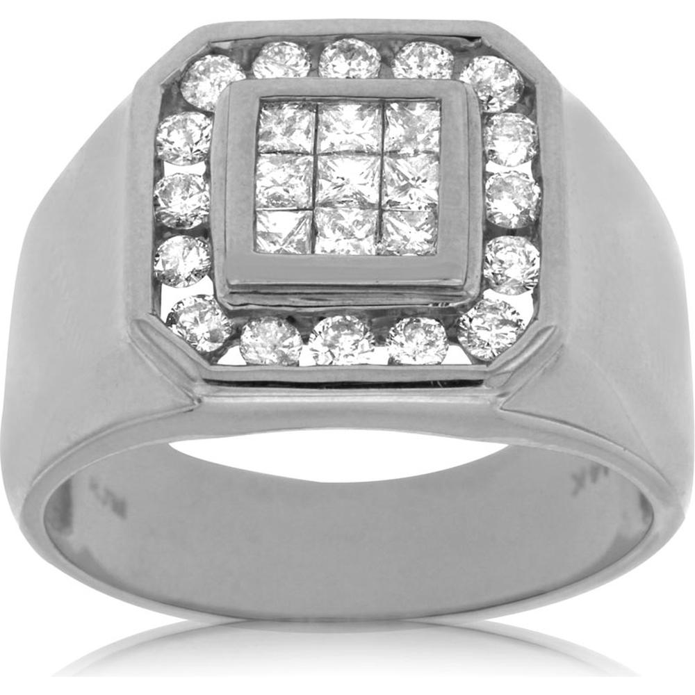 Royal 14K White Gold Men's Diamond Ring - 1.00 Carat Total Diamond Weight