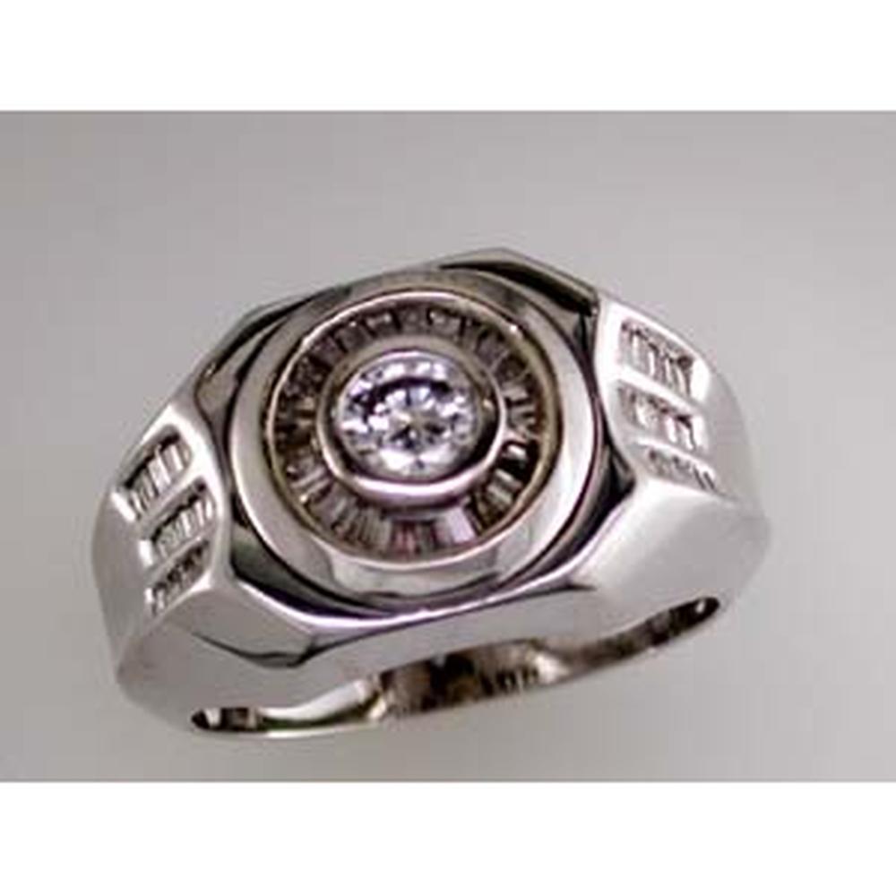 Royal 14K White Gold Men's Diamond Ring with Baguette and Round Diamonds - 1.19 Carat Total Diamond Weight