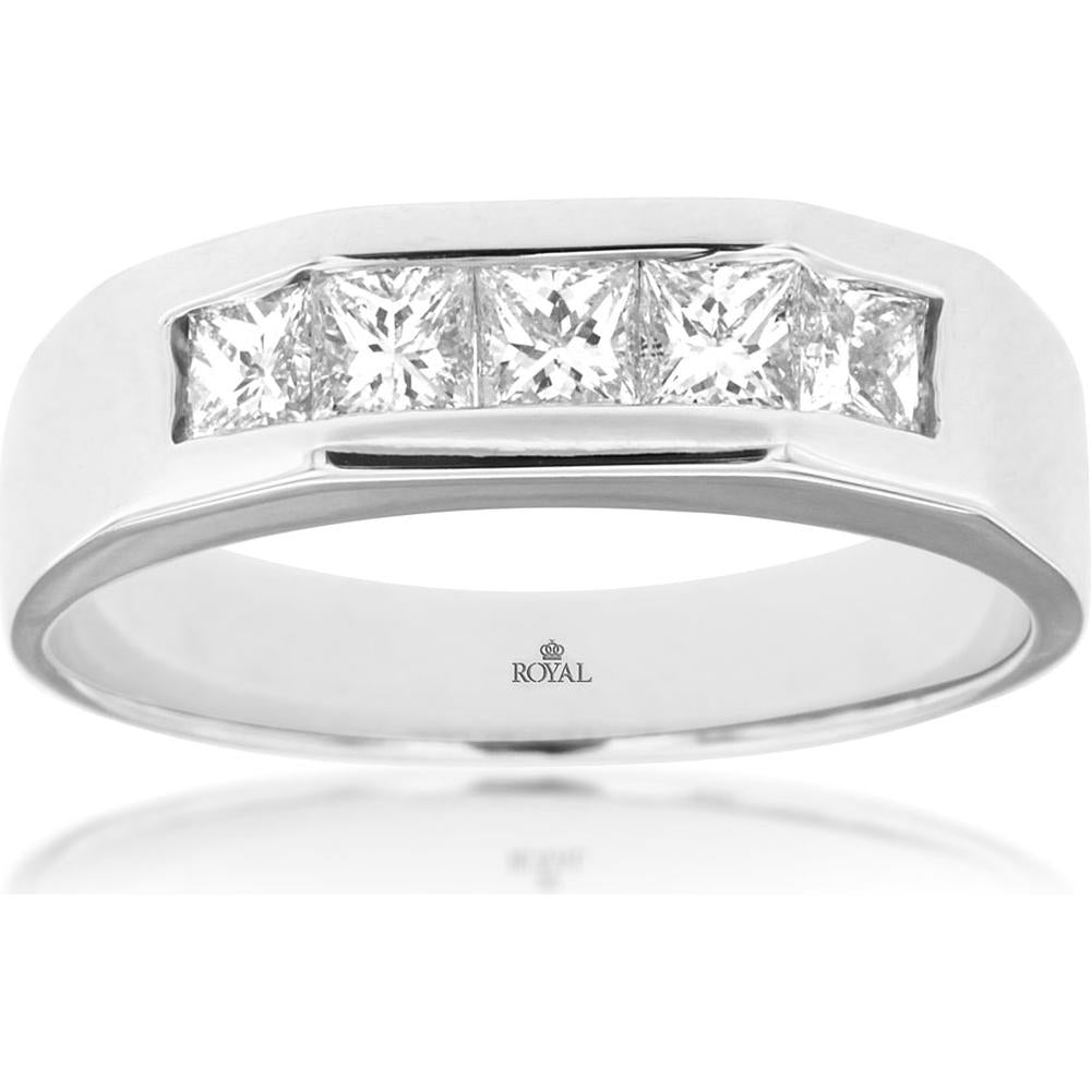 Royal 14K White Gold Men's Diamond Ring with Channel Set Princess Cut Diamonds - 1.10 Carat Total Diamond Weight