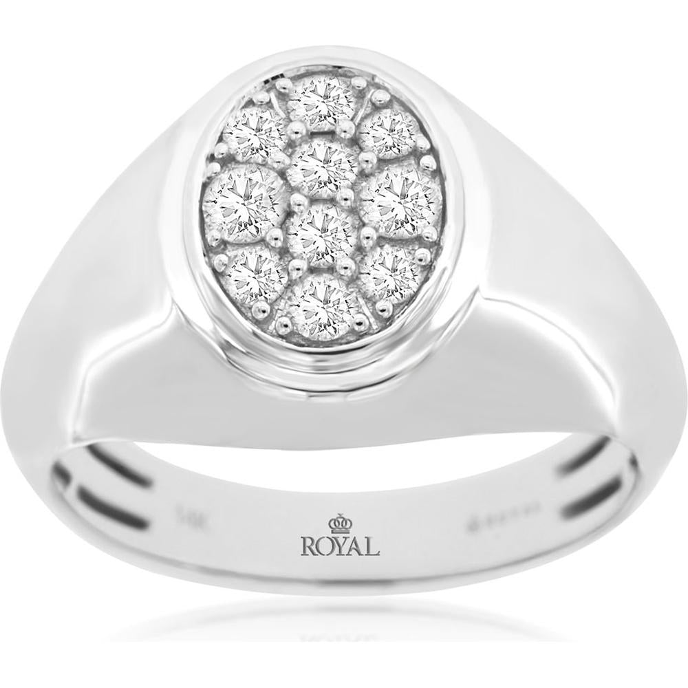Royal 14K White Gold Men's Diamond Ring with Oval Cluster Design - 0.50 Carats Total Diamond Weight