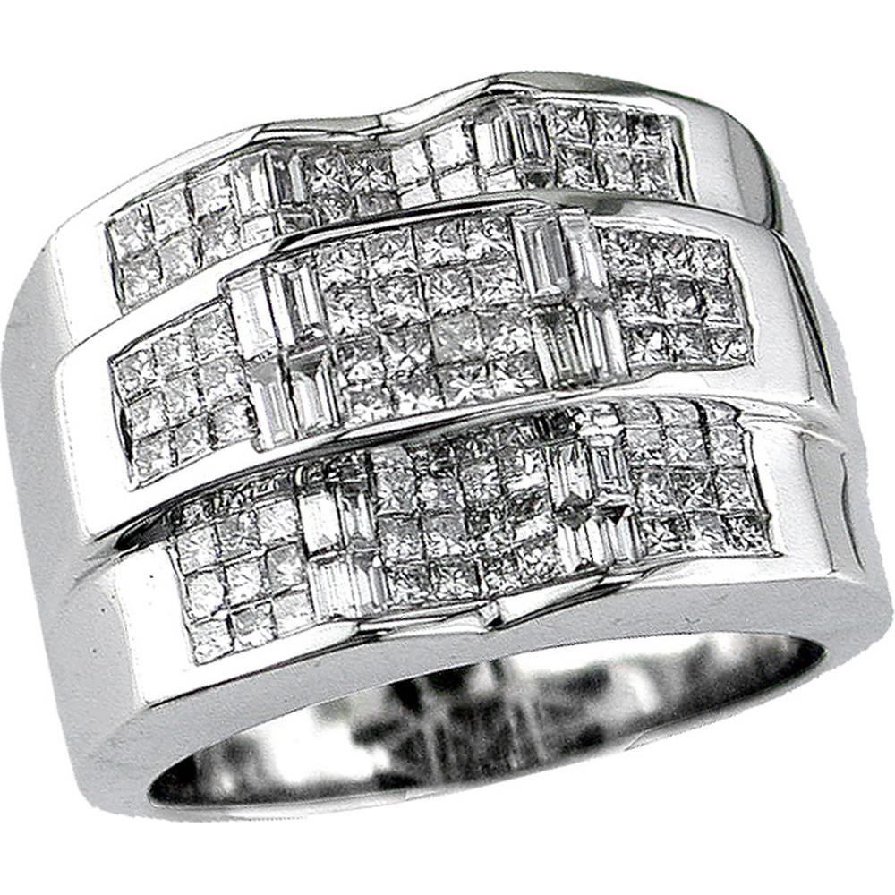 Royal 14K White Gold Men's Diamond Ring with Princess Cut - 1.80 Carat Total Diamond Weight