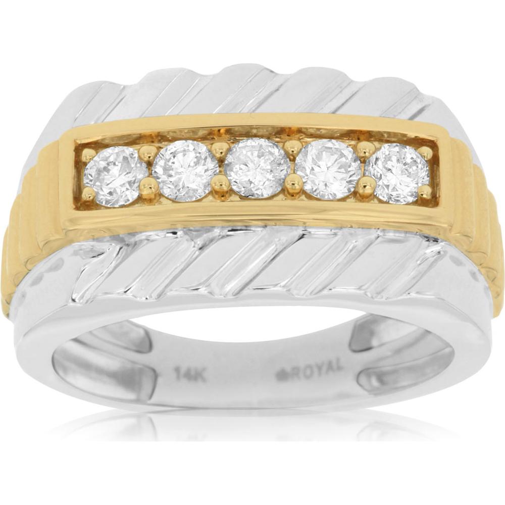 Royal 14K White Gold Men's Diamond Ring with Yellow Gold Accents and 0.75 Carats Total Diamond Weight