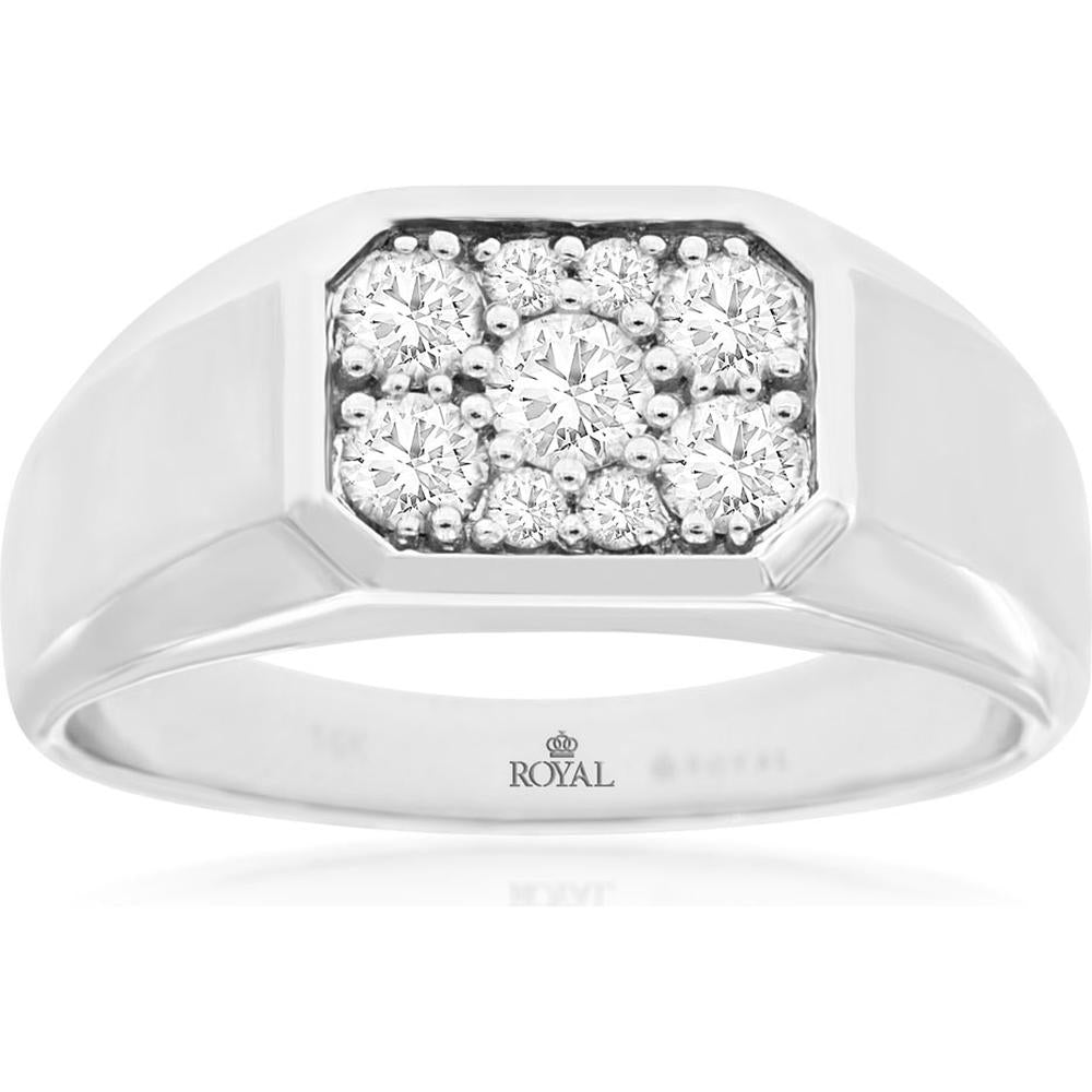 Royal 14K White Gold Men's Ring with Rectangular Cluster of Round Diamonds - 0.63 Carat Total Diamond Weight