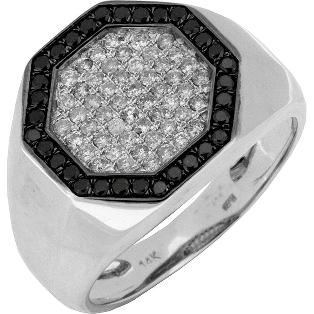 Royal 14K White Gold Men's Ring with Round Diamonds and Black Diamonds - 0.80 Carats Total Diamond Weight
