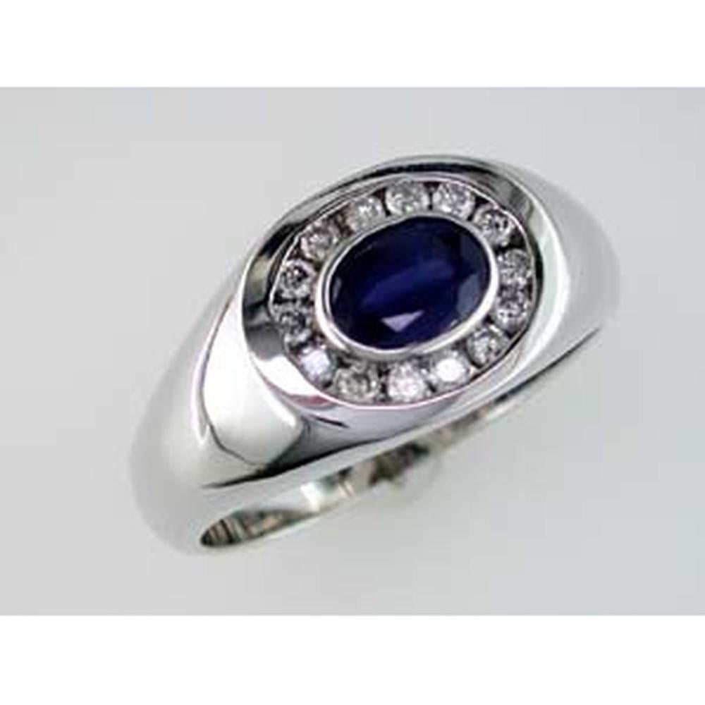 Royal 14K White Gold Men's Sapphire & Diamond Ring - Distinguished Elegance