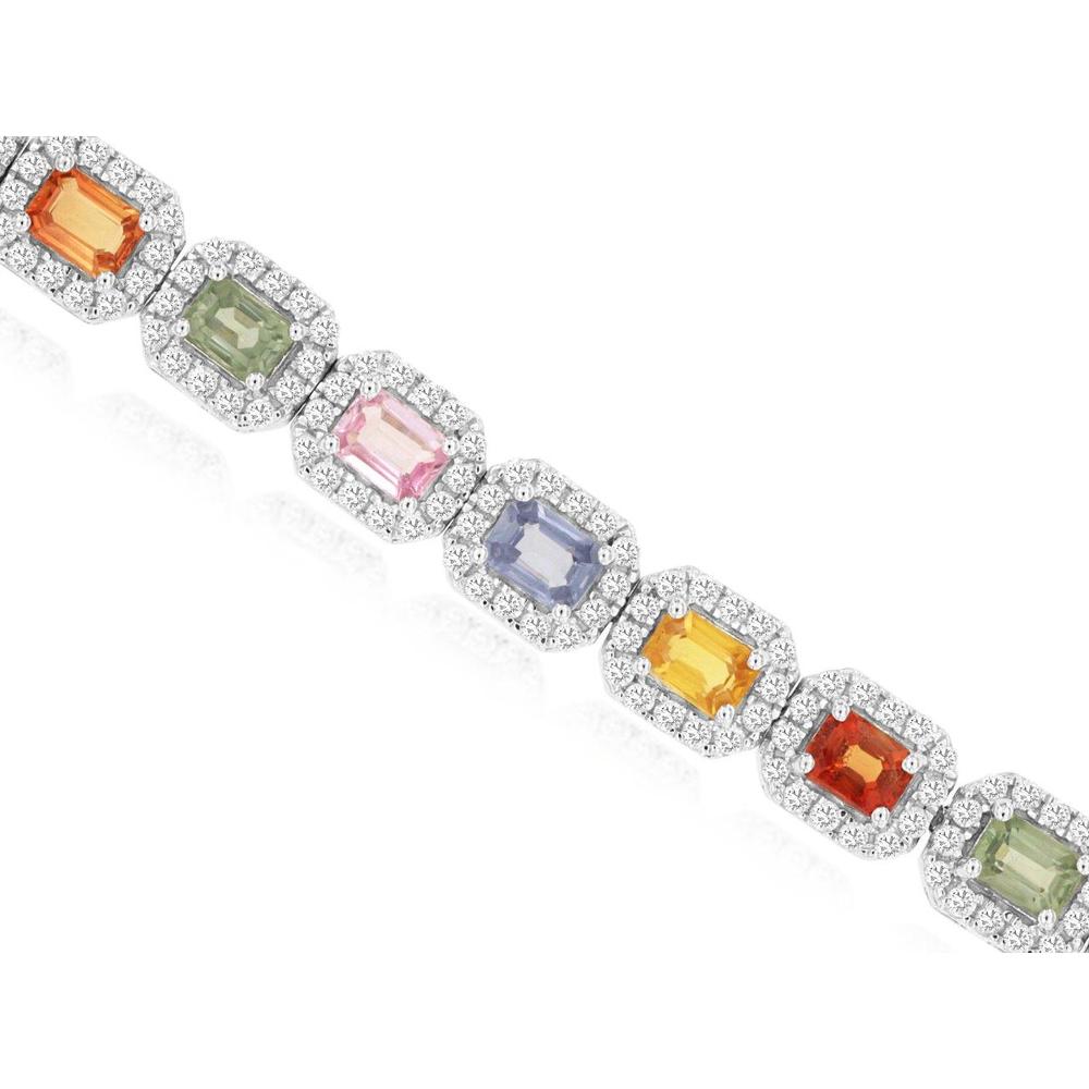 Royal 14K White Gold Mixed Color Sapphire Bracelet with 6.30 Carat Total Sapphire Weight