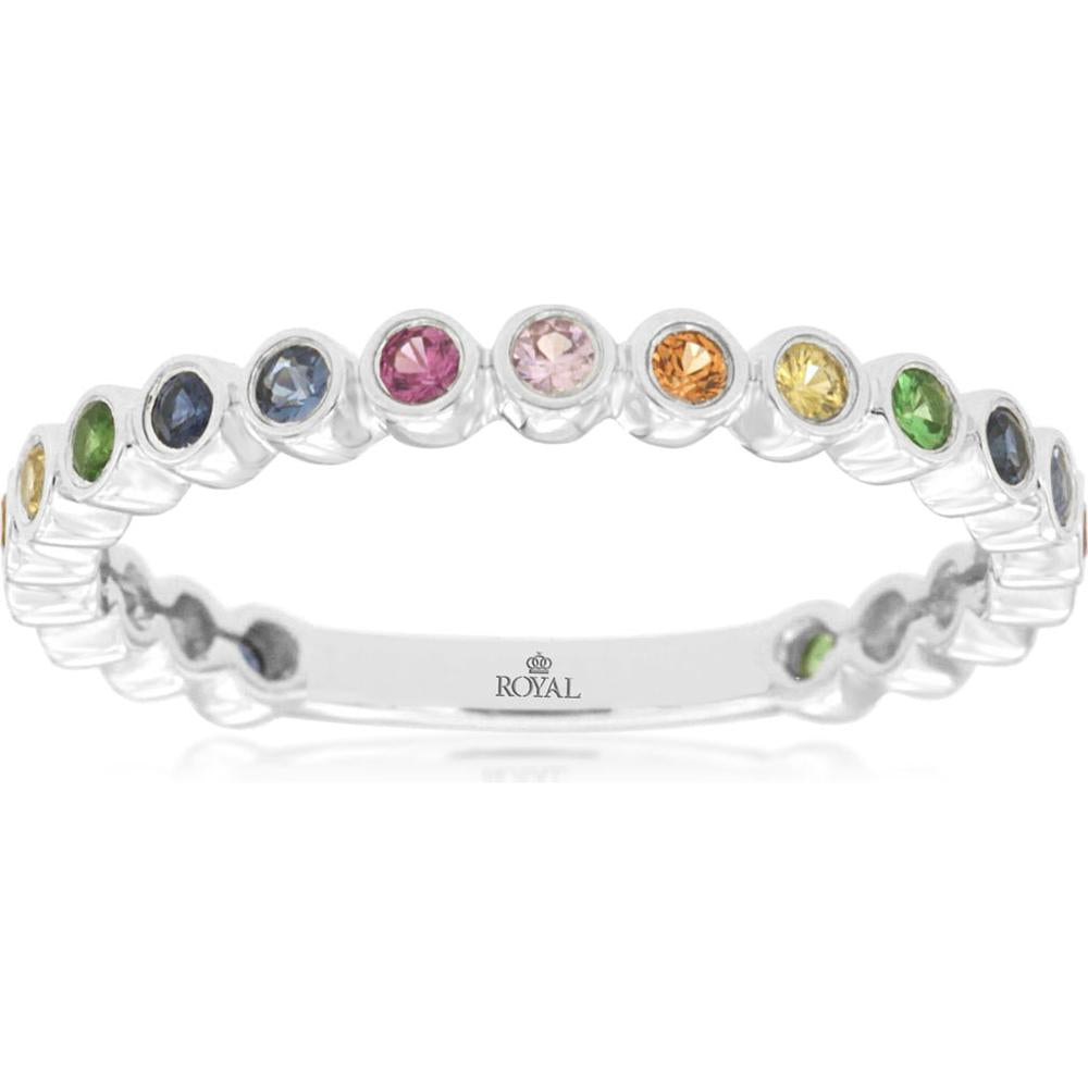 Royal 14K White Gold Mixed Sapphire Band - 0.50 Carats Total Sapphire Weight