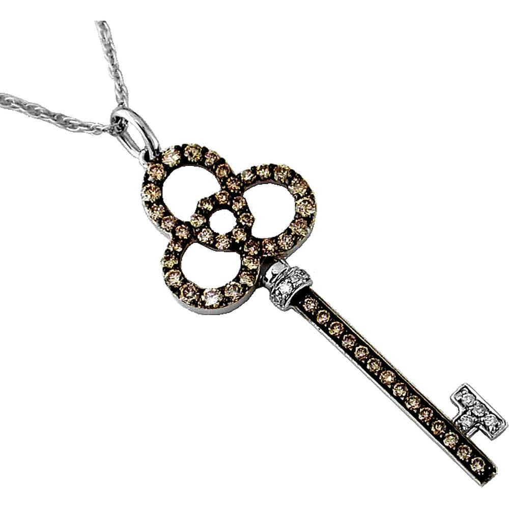 Royal 14K White Gold Mocha Diamond Key Pendant - Timeless Elegance