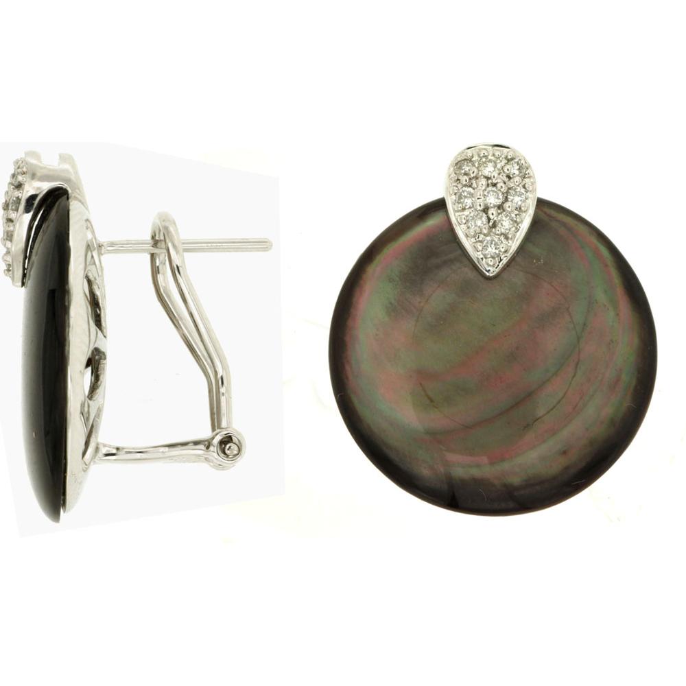 Royal 14K White Gold Mother of Pearl and Diamond Halo Earrings - Exquisite Luxury