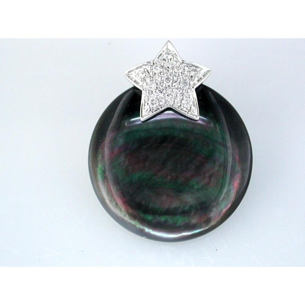 Royal 14K White Gold Mother of Pearl and Diamond Pendant - 0.10 Carat Total Diamond Weight