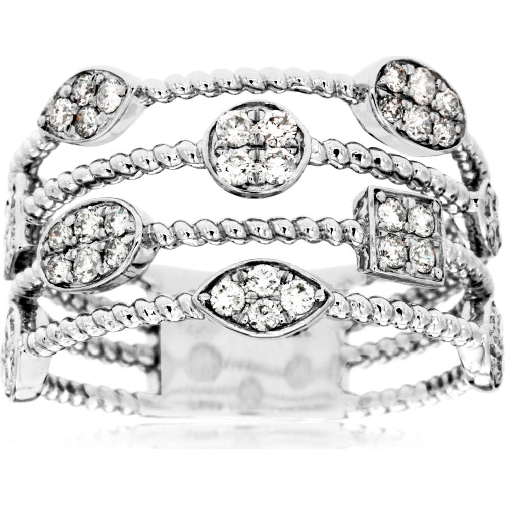 Royal 14K White Gold Multi-Band Diamond Ring with Pave-Set Mixed Shapes - 0.52 Carats Total Diamond Weight