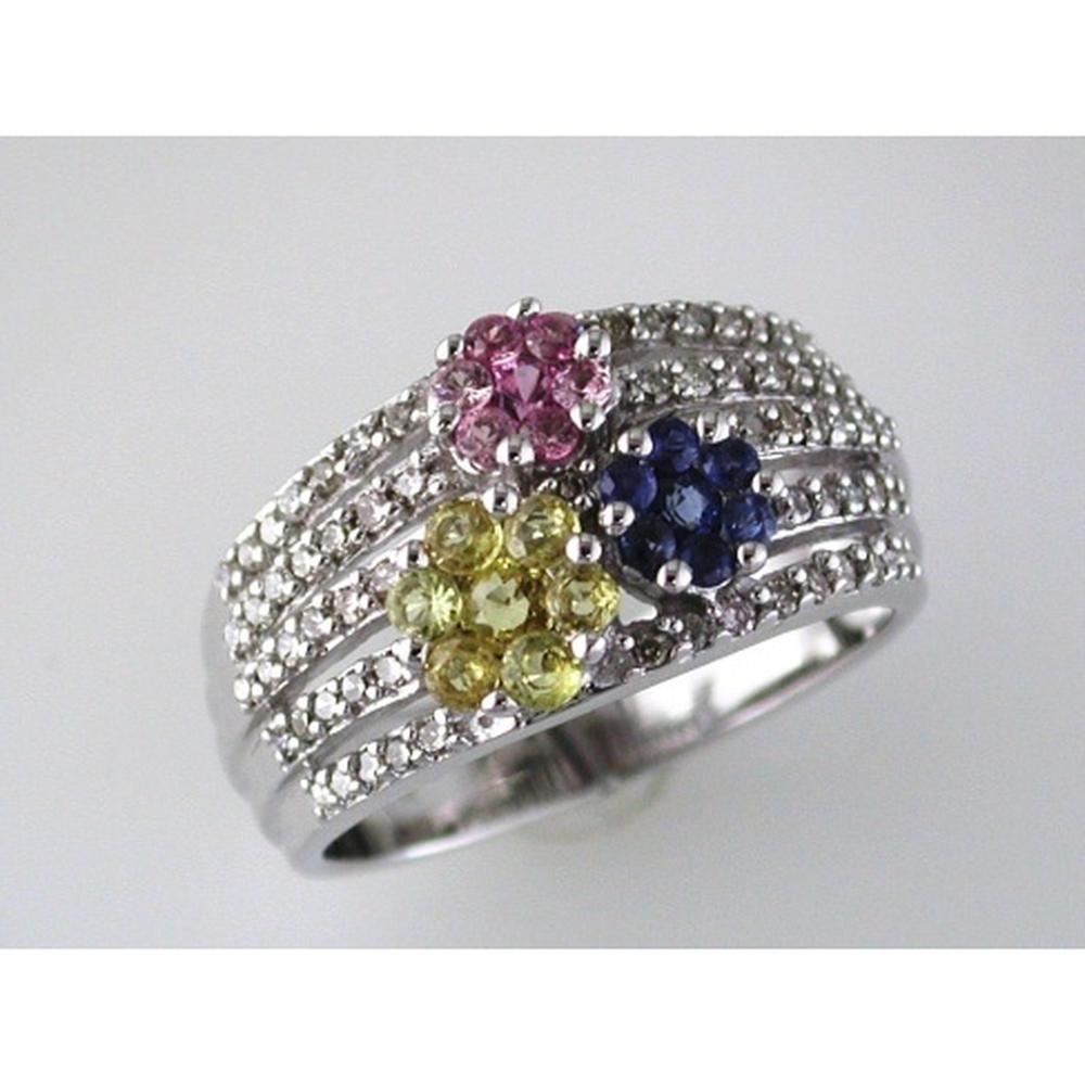 Royal 14K White Gold Multi Color Diamond Symphony Ring - 1.1 Carat Total Gem Weight
