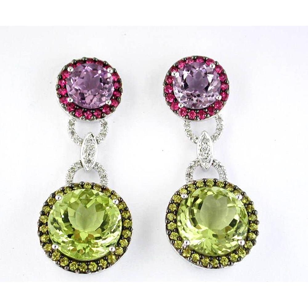 Royal 14K White Gold Multi Color Gemstone and Diamond Circle Earrings
