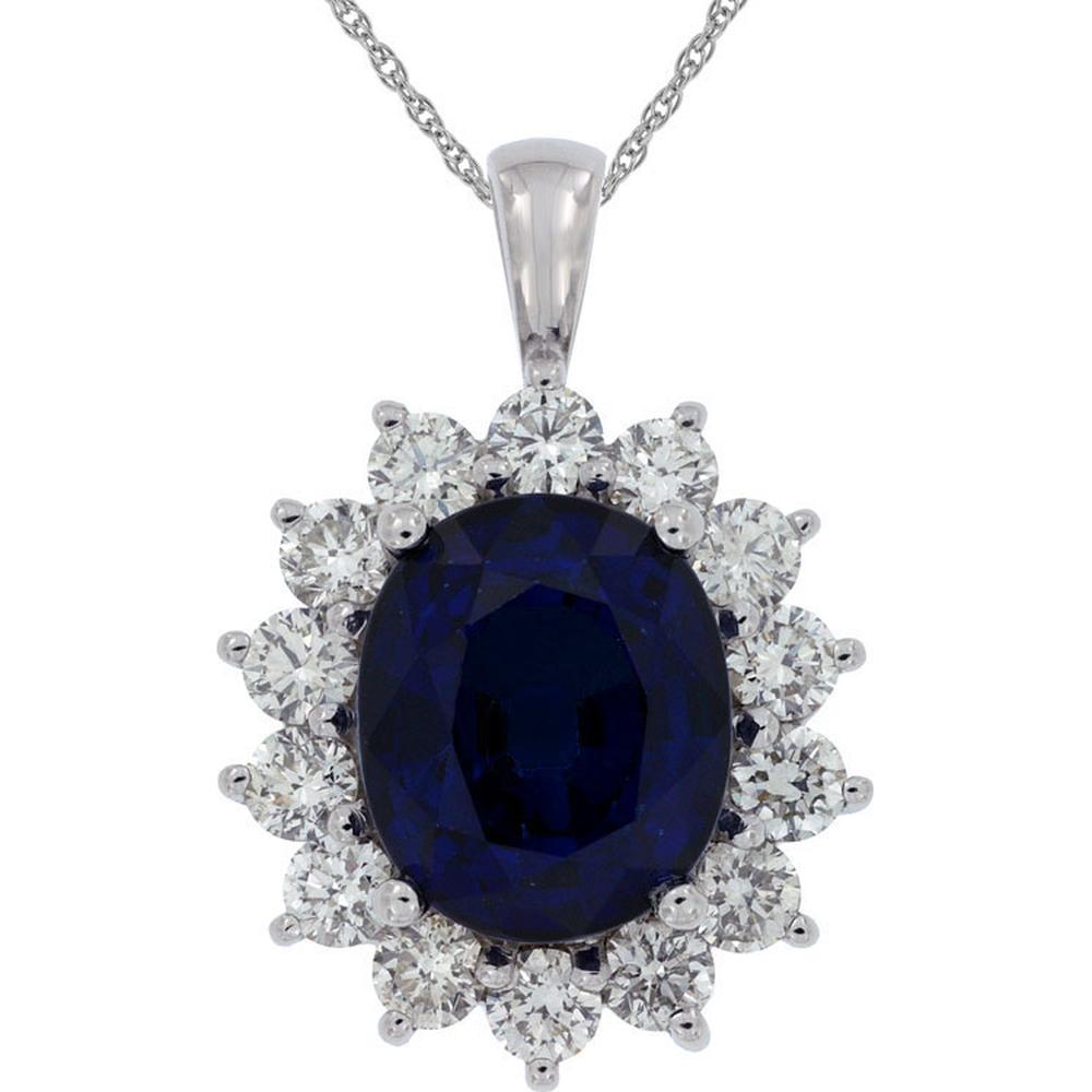 Royal 14K White Gold Multi-Faceted Diamond Pendant - 1.90 Carat Oval Colored Stone, 7.50 Carat Total Diamond Weight