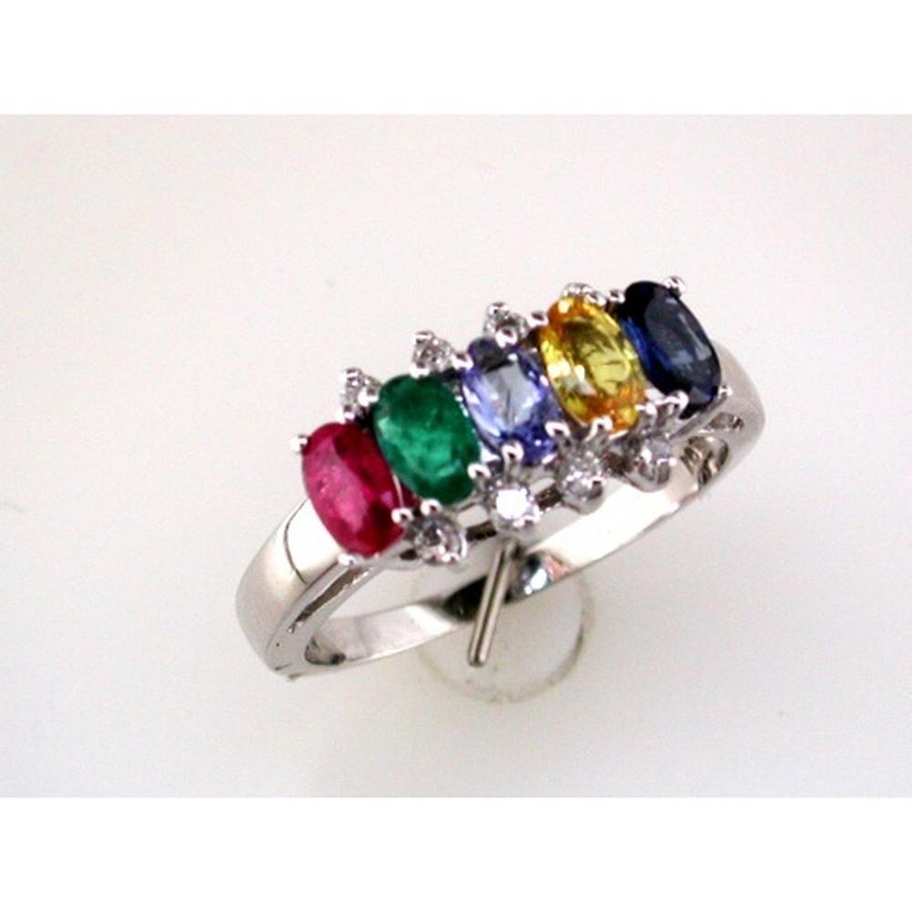 Royal 14K White Gold Multi-Gemstone Oval Ring - 1.15 Carat Ruby, Diamonds & Color Stones