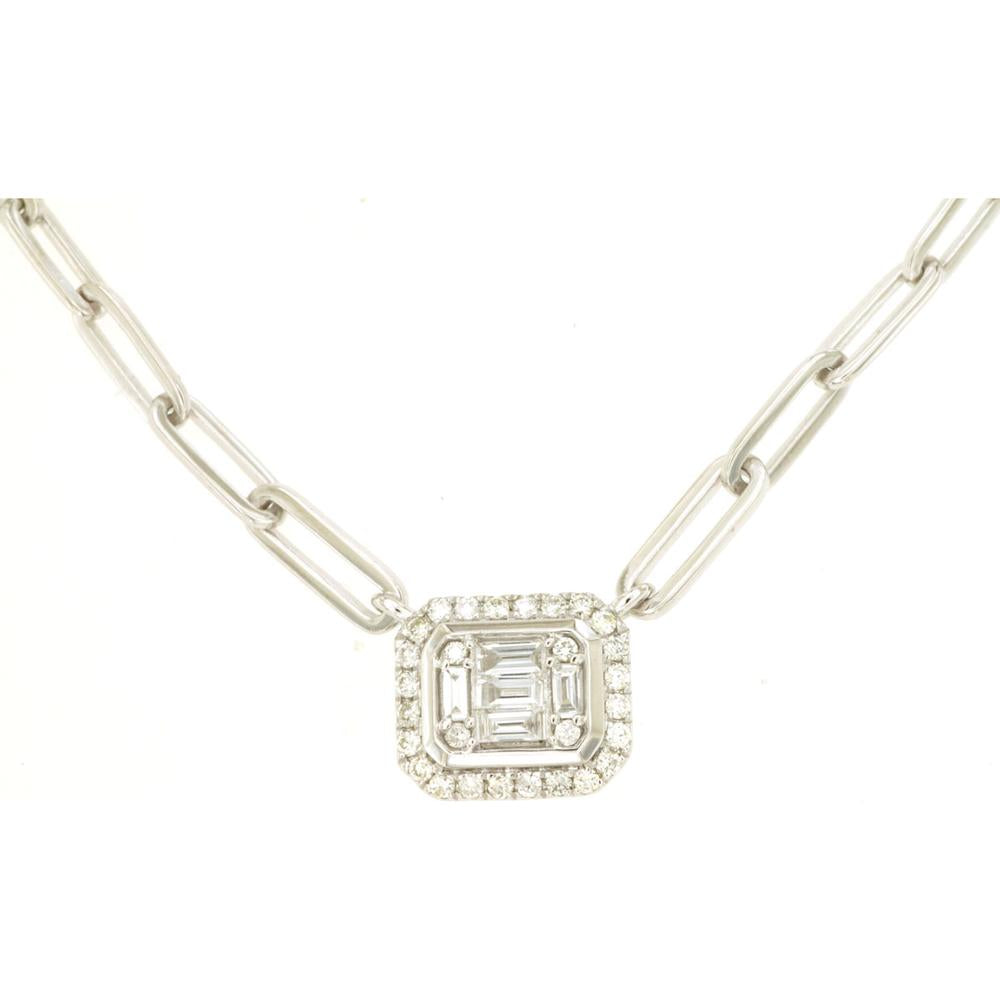 Royal 14K White Gold Necklace with 0.16 Carat Round and 0.20 Carat Baguette Diamonds