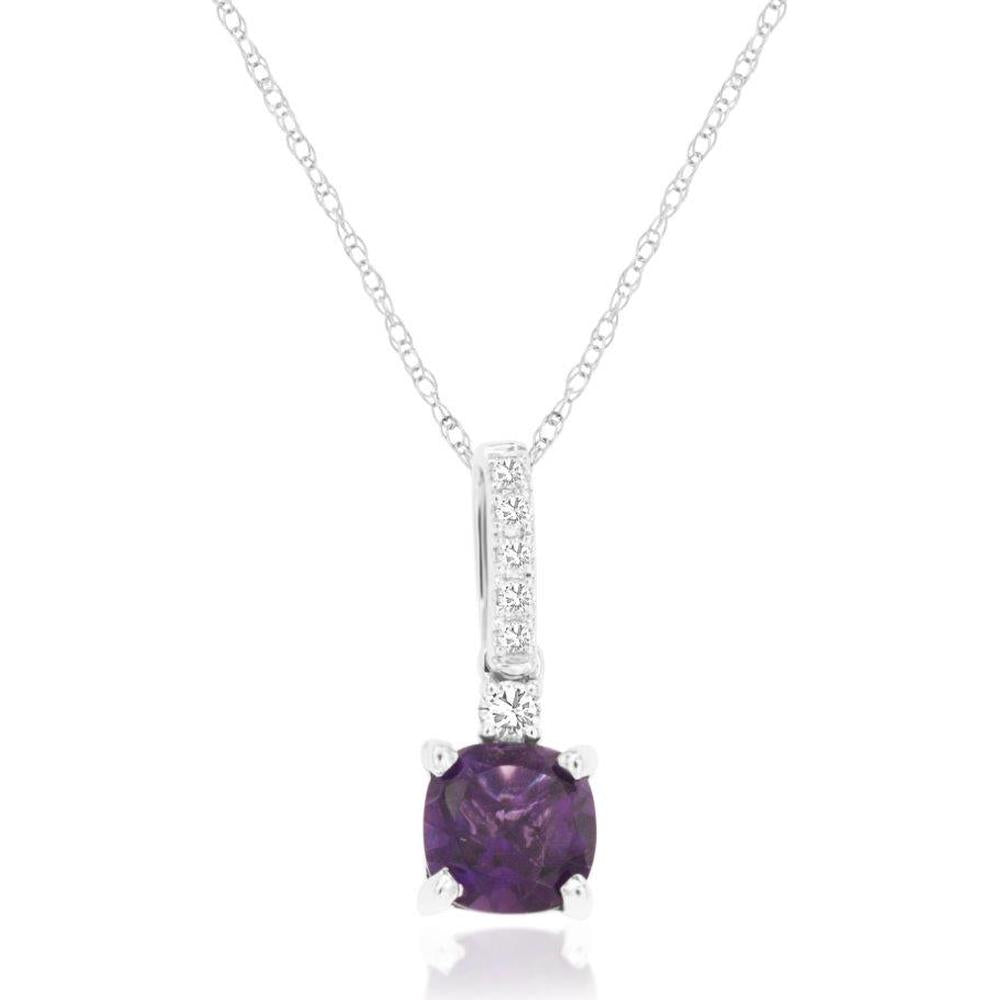 Royal 14K White Gold Necklace with 0.85 Carat Amethyst and 0.07 Carat Diamond Pendant