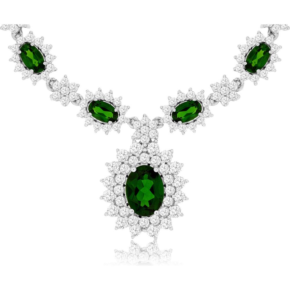 Royal 14K White Gold Necklace with 3.25 Carat Oval Russalite and 2.25 Carat Total Diamond Weight in Halo Setting