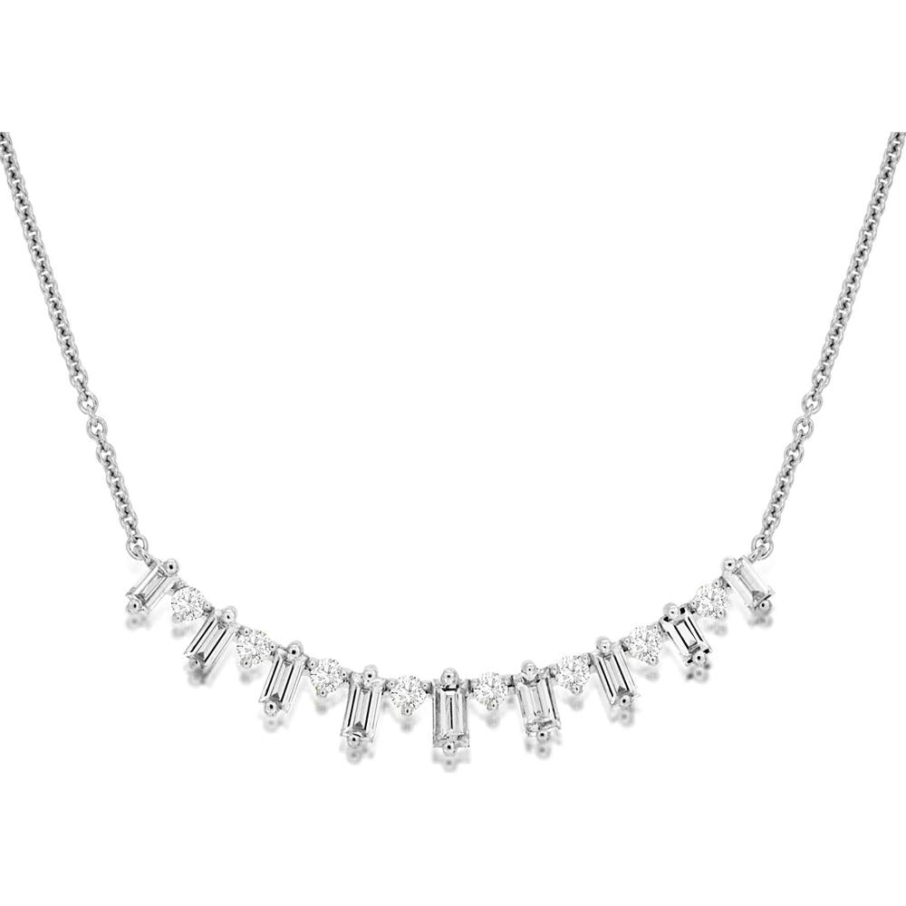 Royal 14K White Gold Necklace with Baguette and Accent Diamonds - 0.41 Carats Total Diamond Weight