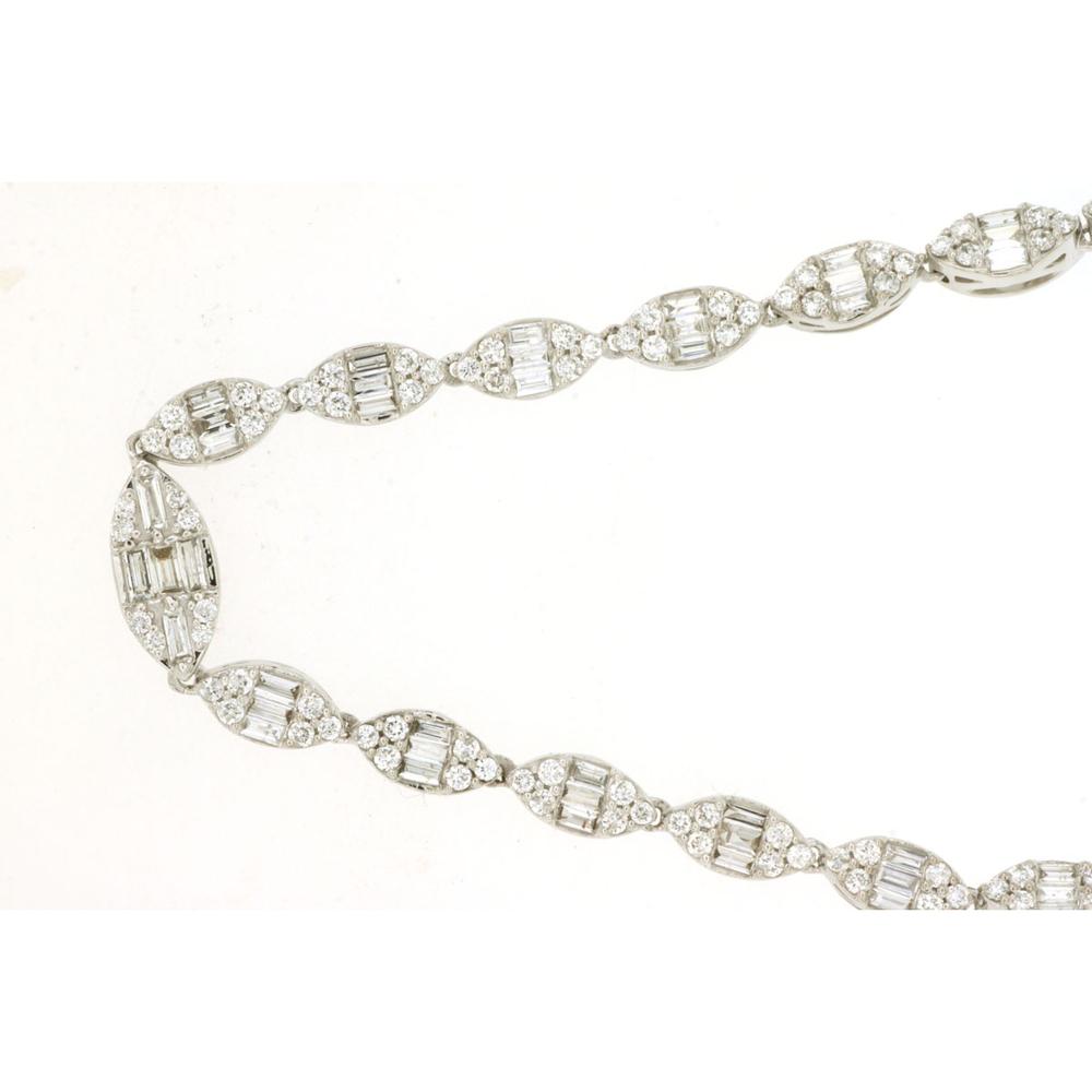 Royal 14K White Gold Necklace with Baguette and Round Diamonds - 5.5 Carats Total Diamond Weight