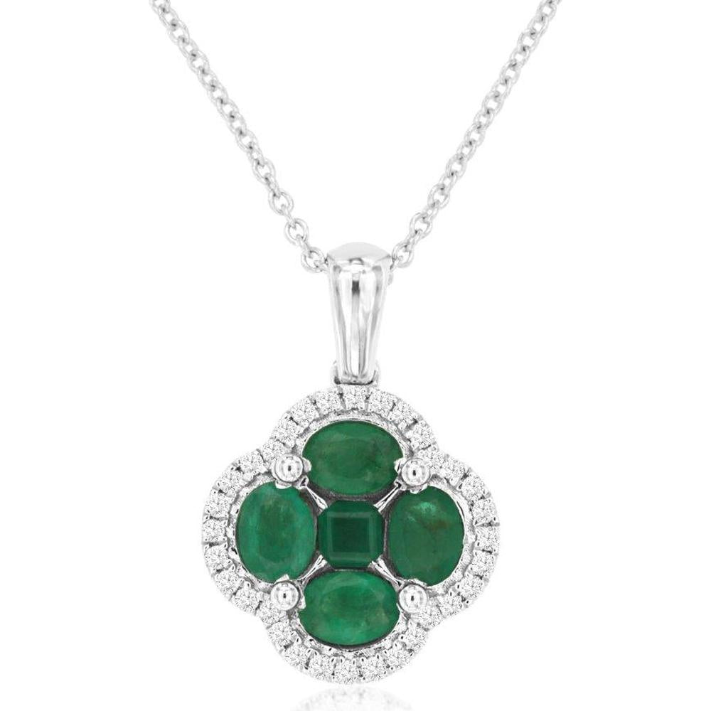 Royal 14K White Gold Necklace with Emeralds and Diamonds - 1.02 Carat Total Gem Weight