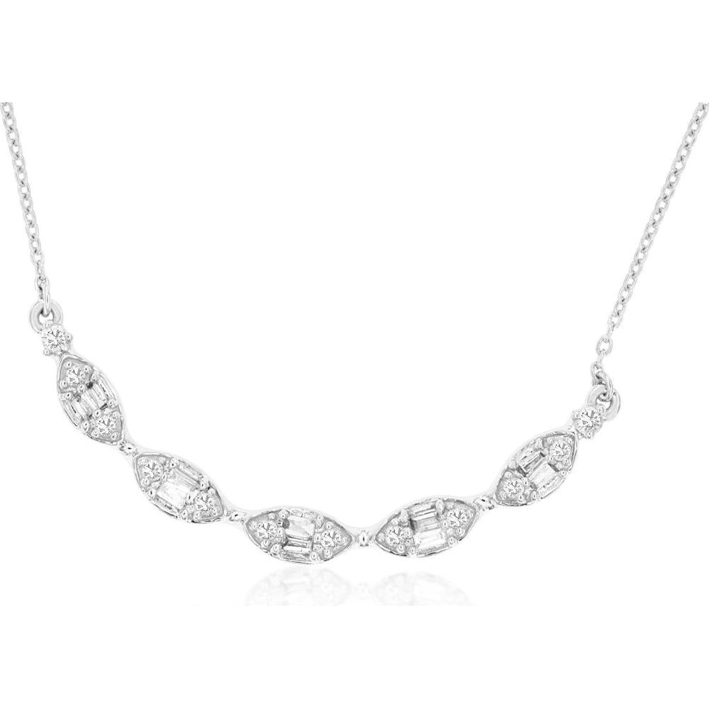 Royal 14K White Gold Necklace with Round and Baguette Diamonds - 0.20 Carat Total Diamond Weight
