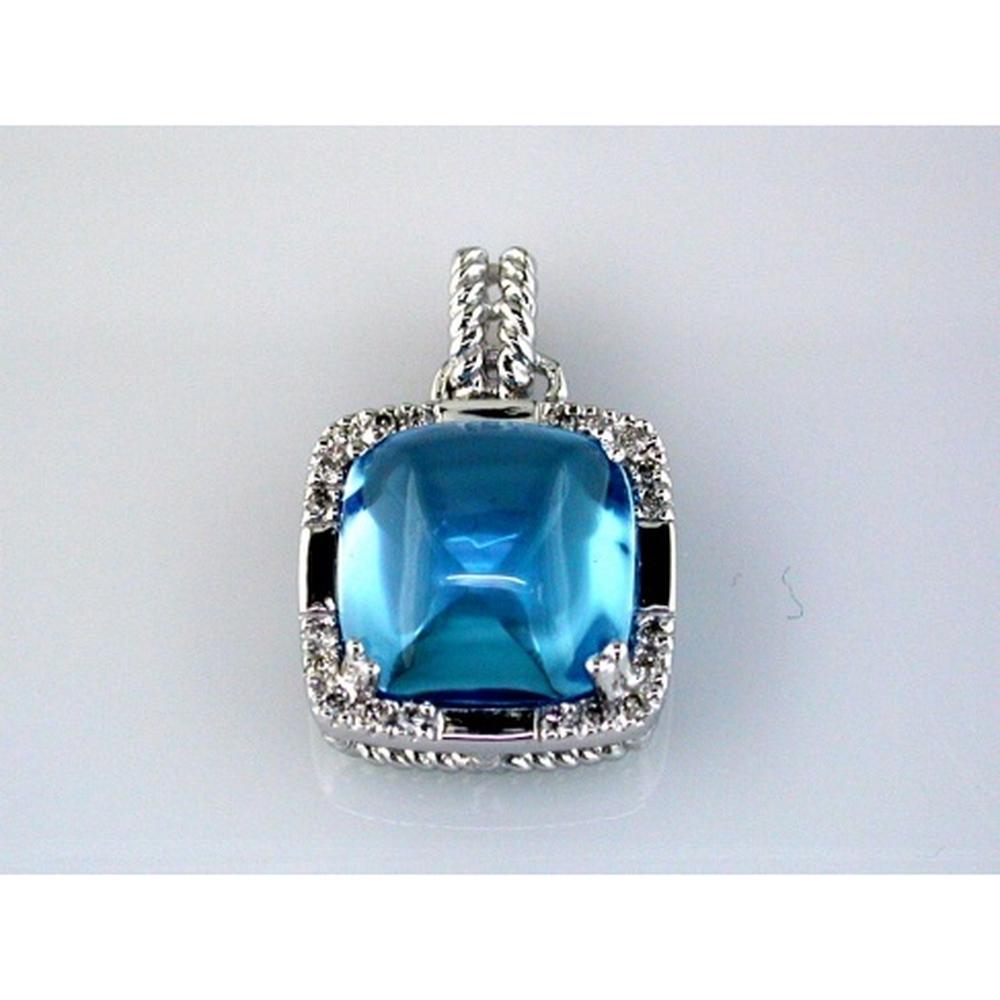 Royal 14K White Gold Ocean Blue Topaz & Diamond Halo Pendant - 7.25 Carat Total Gem Weight