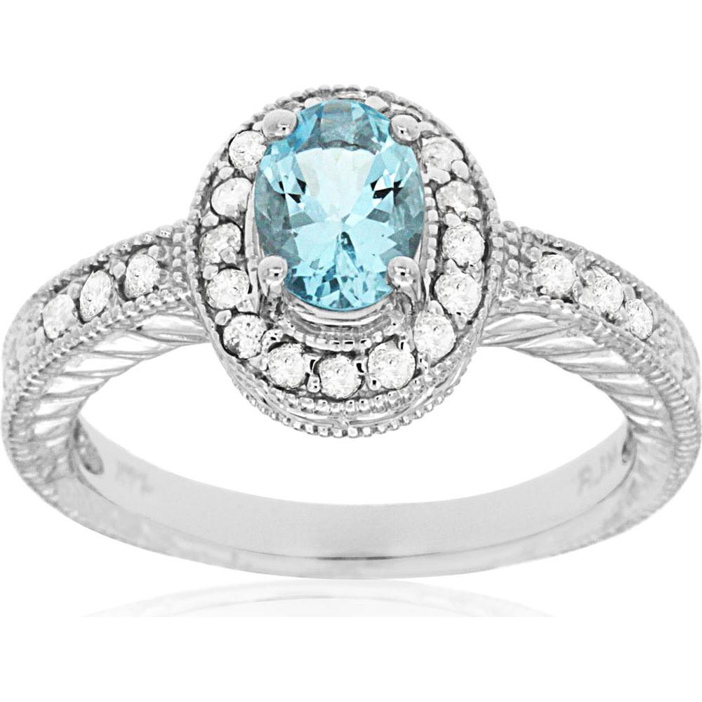 Royal 14K White Gold Ocean's Serenity Aquamarine & Diamond Ring - 1.03 Carat Total Gem Weight