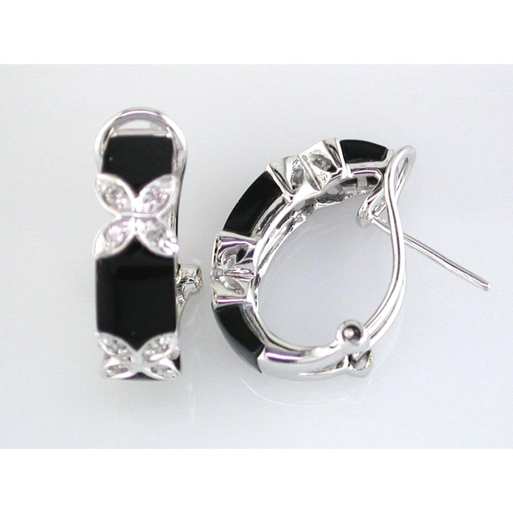 Royal 14K White Gold Onyx & Diamond Earrings - Exquisite Contrast Elegance