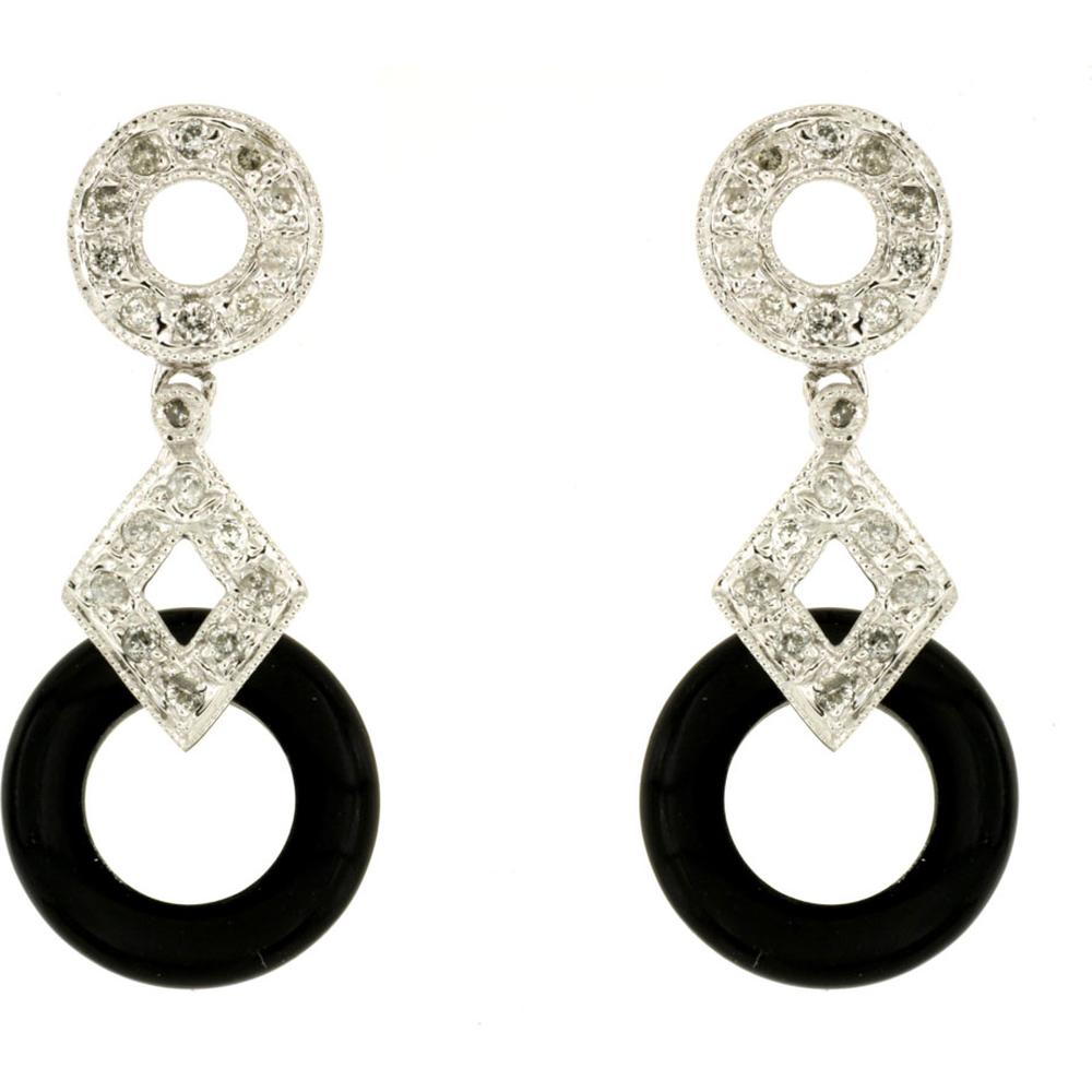 Royal 14K White Gold Onyx & Diamond Earrings - Luxury Statement Piece