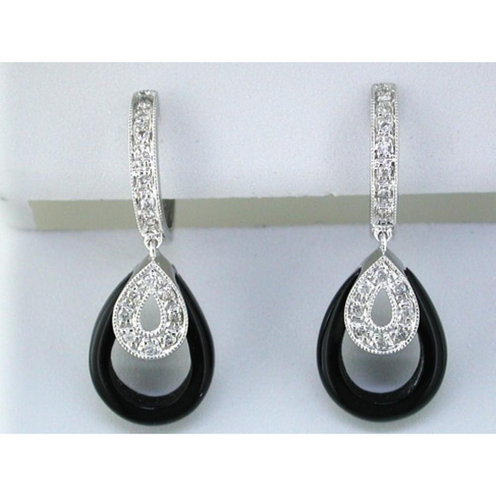 Royal 14K White Gold Onyx & Diamond Earrings - Timeless Elegance