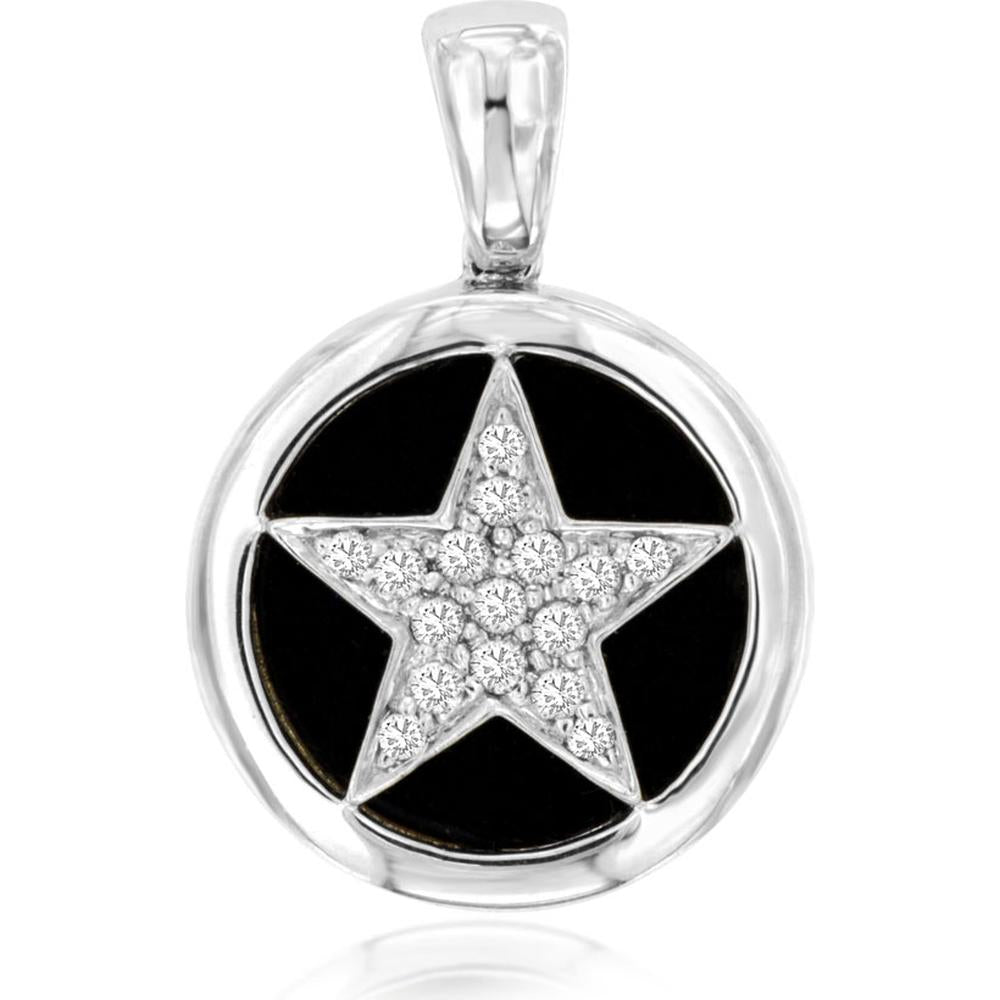 Royal 14K White Gold Onyx & Diamond Pendant - Elegant Women's Necklace