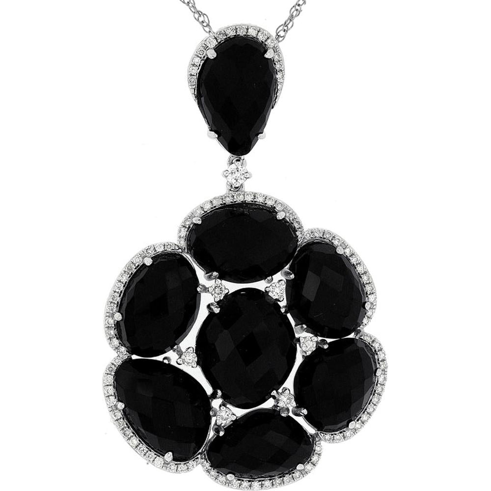 Royal 14K White Gold Onyx & Diamond Pendant - Timeless Elegance