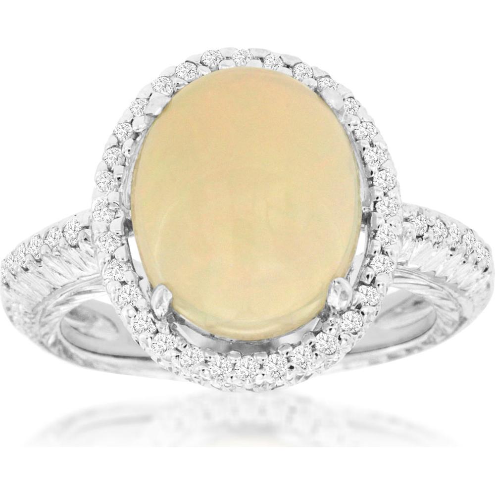 Royal 14K White Gold Opal & Diamond Halo Ring - 3.27 Carats Total Weight