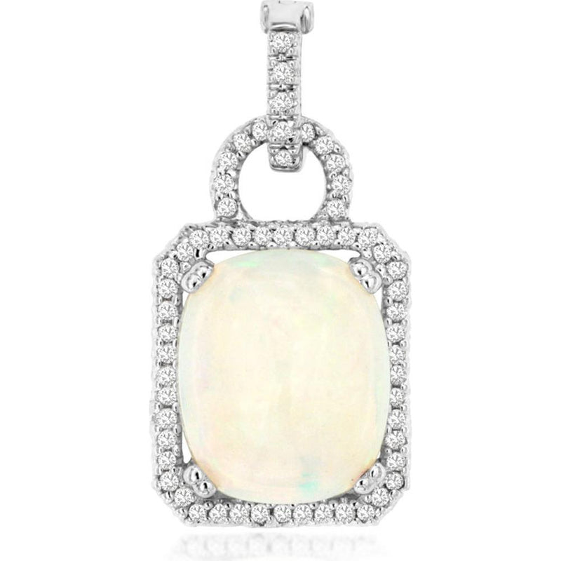 Royal 14K White Gold Opal & Diamond Necklace - 2.80 Carat Opal, 0.24 Carat Diamond Total Weight