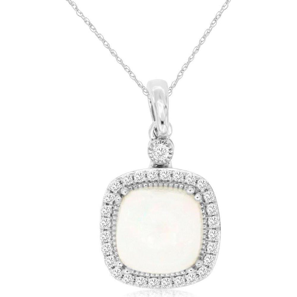 Royal 14K White Gold Opal & Diamond Pendant - 1.40 Carat Opal, 0.18 Carat Diamonds