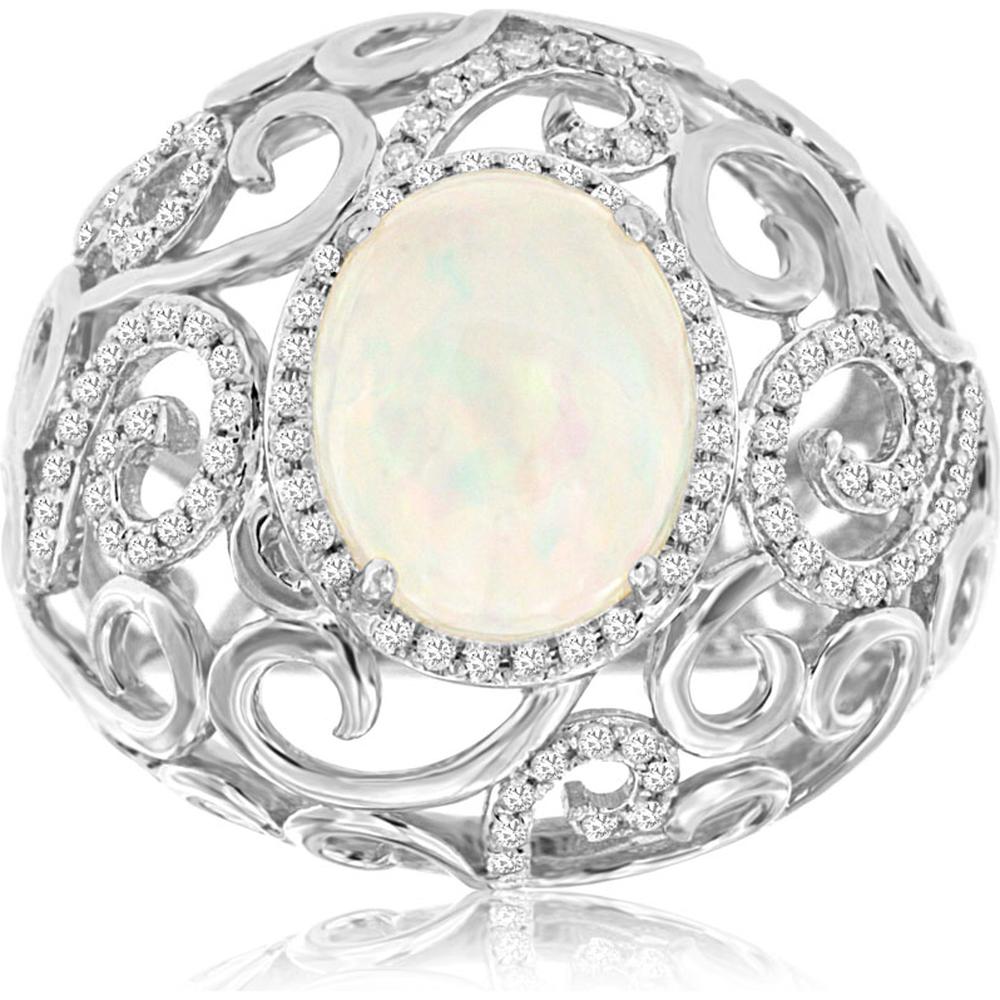 Royal 14K White Gold Opal & Diamond Ring - Celestial Beauty