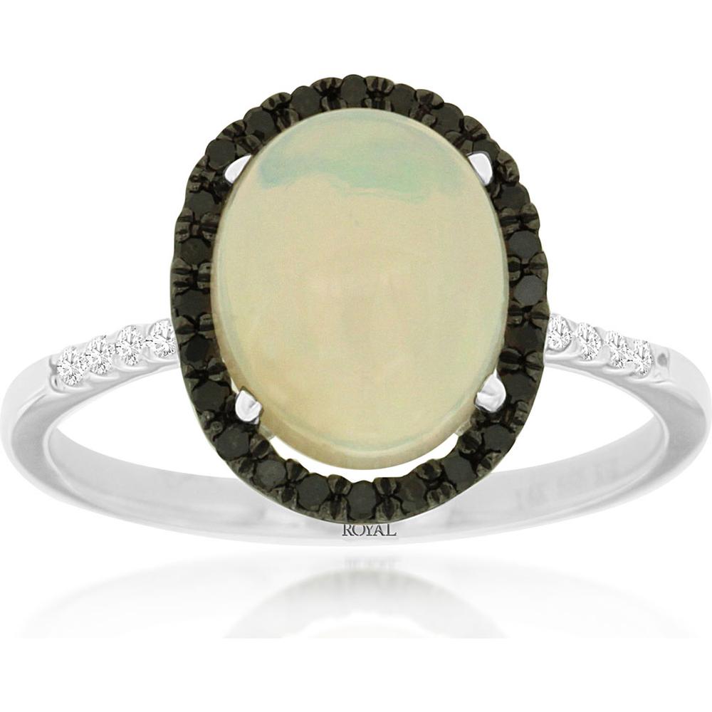 Royal 14K White Gold Opal & Diamond Ring - Elegant Oval Design