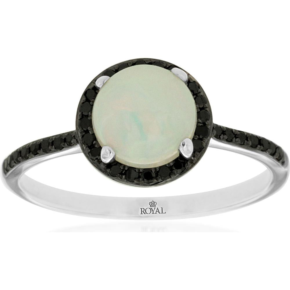 Royal 14K White Gold Opal & Diamond Ring - Enchanting Celestial Beauty